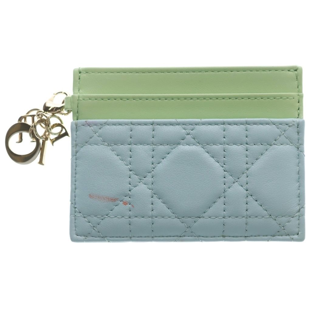 Dior Lady Frisia Lambskin Leather Card Case Light Green Blue