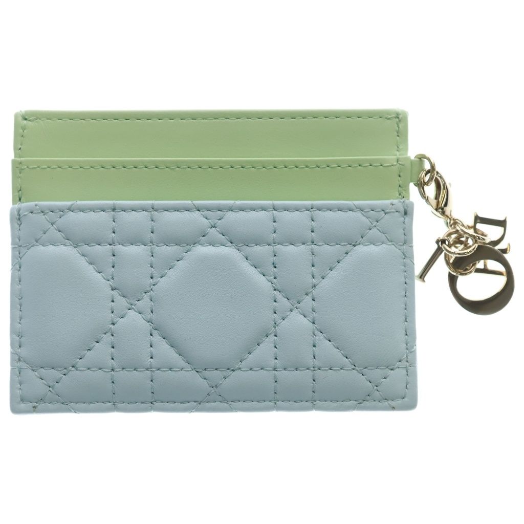 Dior Lady Frisia Lambskin Leather Card Case Light Green Blue — view 2