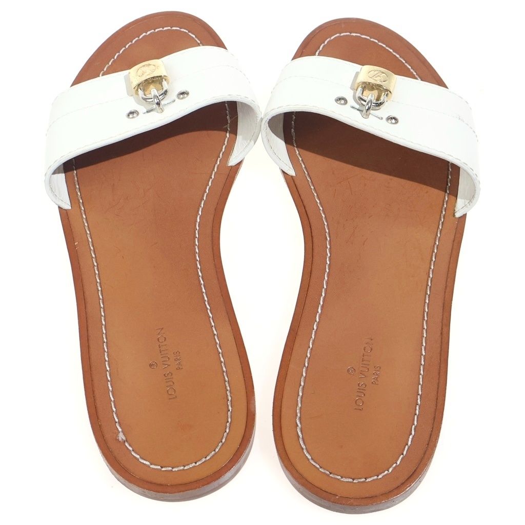 Louis Vuitton Lock It Flat Sandals Brown White Leather — view 4