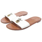 Louis Vuitton Lock It Flat Sandals Brown White Leather — view 2