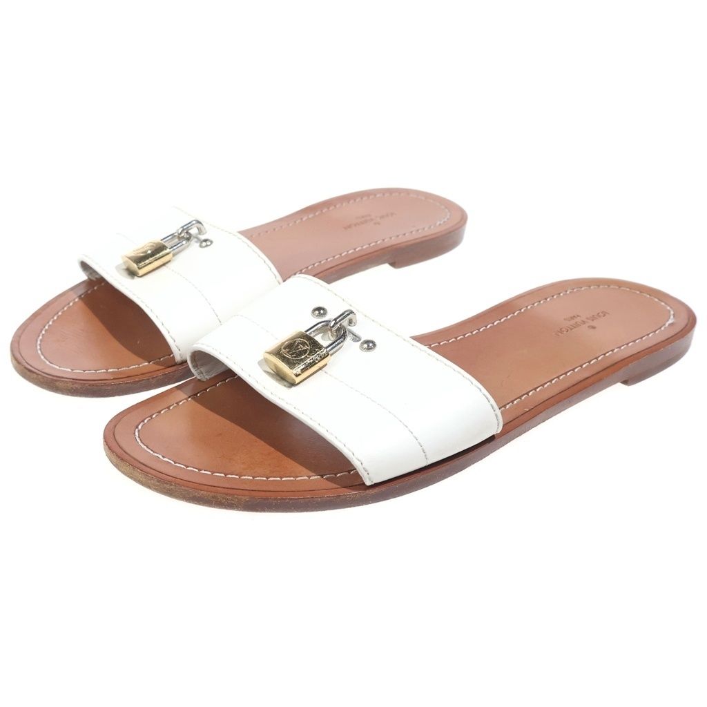 Louis Vuitton Lock It Flat Sandals Brown White Leather — view 2