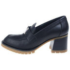 Hermes Fock 60 Logo Leather Heels Loafers Shoes Silver Black