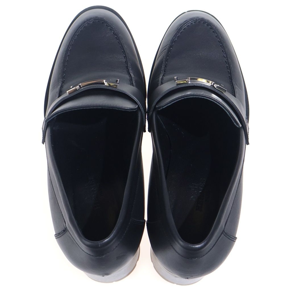 Hermes Fock 60 Logo Leather Heels Loafers Shoes Silver Black — view 4