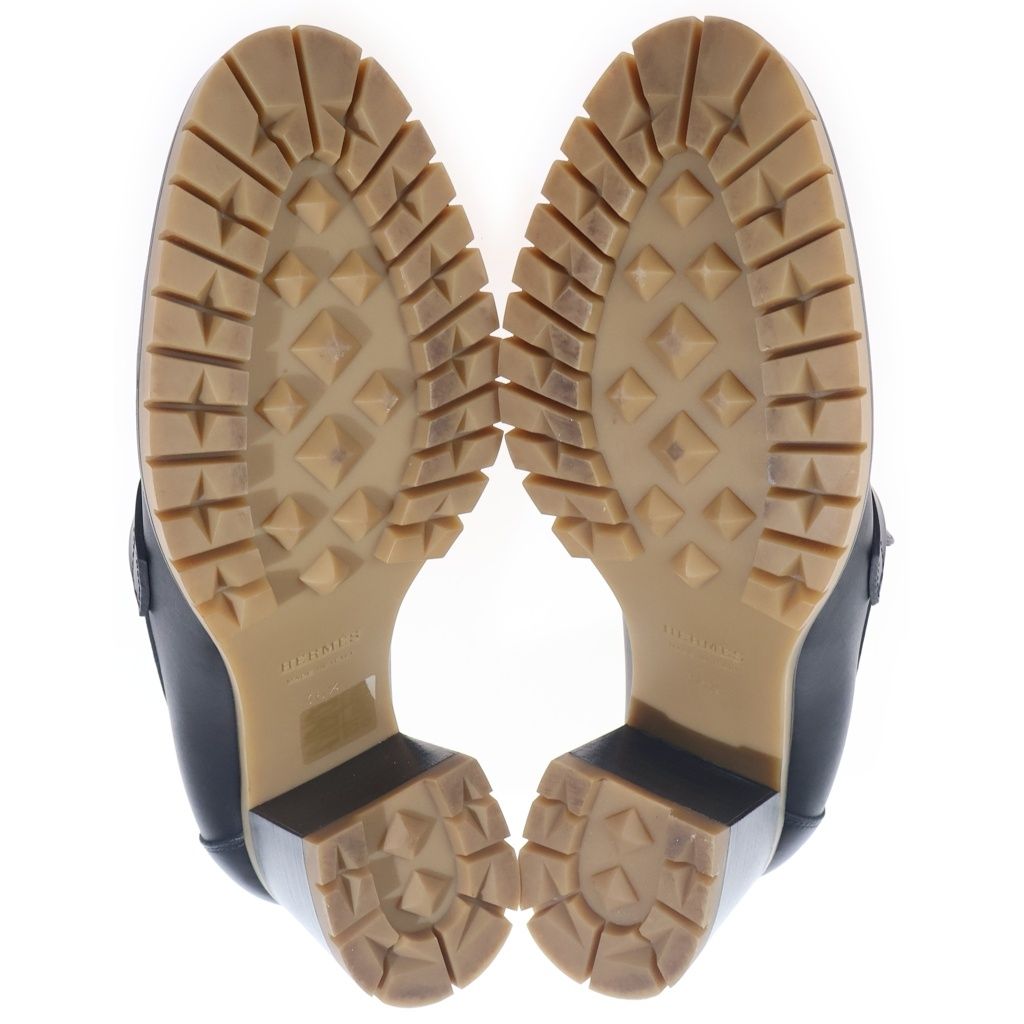 Hermes Fock 60 Logo Leather Heels Loafers Shoes Silver Black — view 5