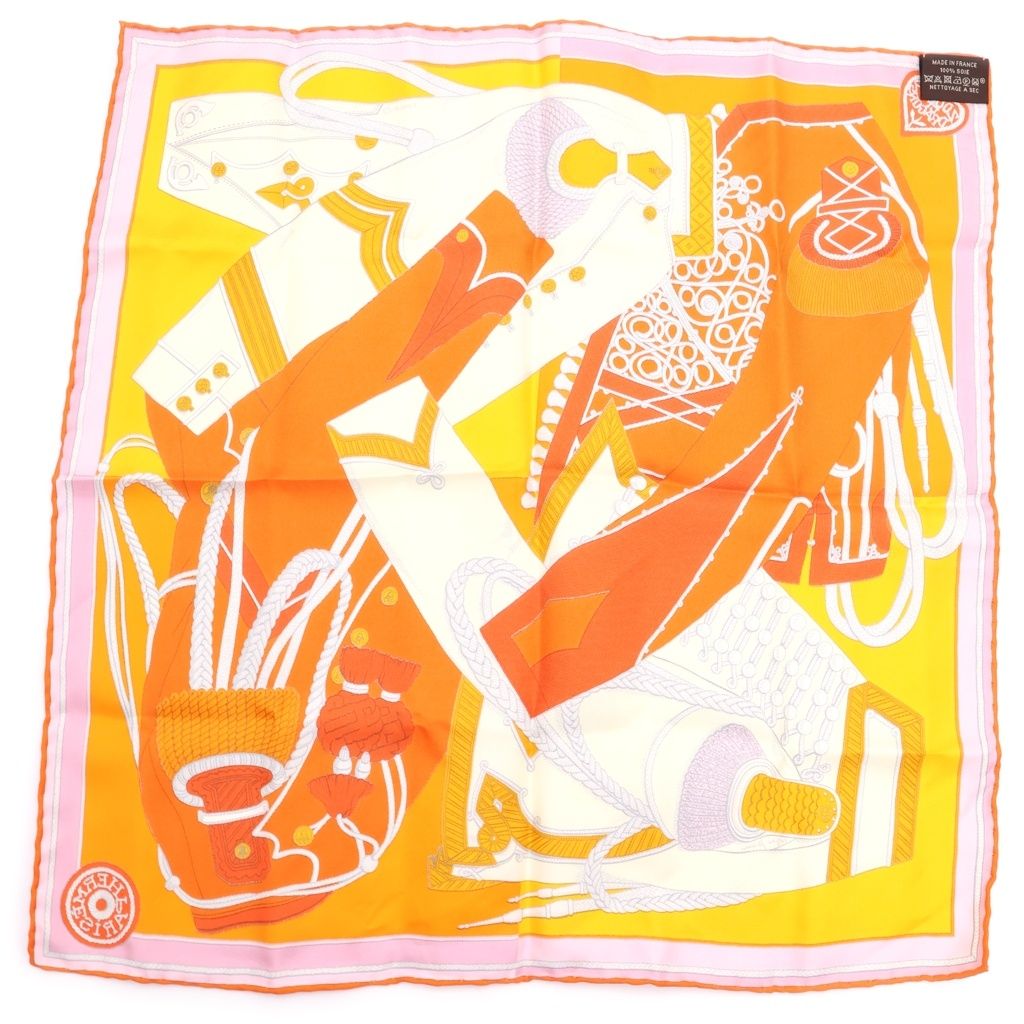 Hermes Carre 45 Zoavu and Dragon All Over Print Silk Scarf Orange — view 2