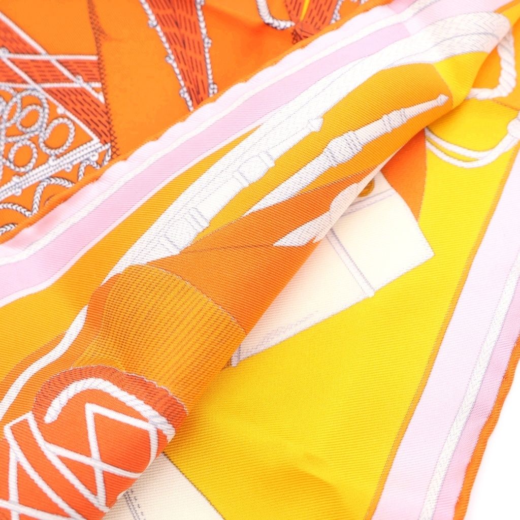 Hermes Carre 45 Zoavu and Dragon All Over Print Silk Scarf Orange — view 3