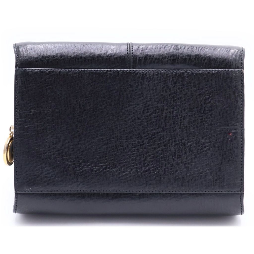 Dior Vintage Round Oval Leather Handbag Black Gold — view 4