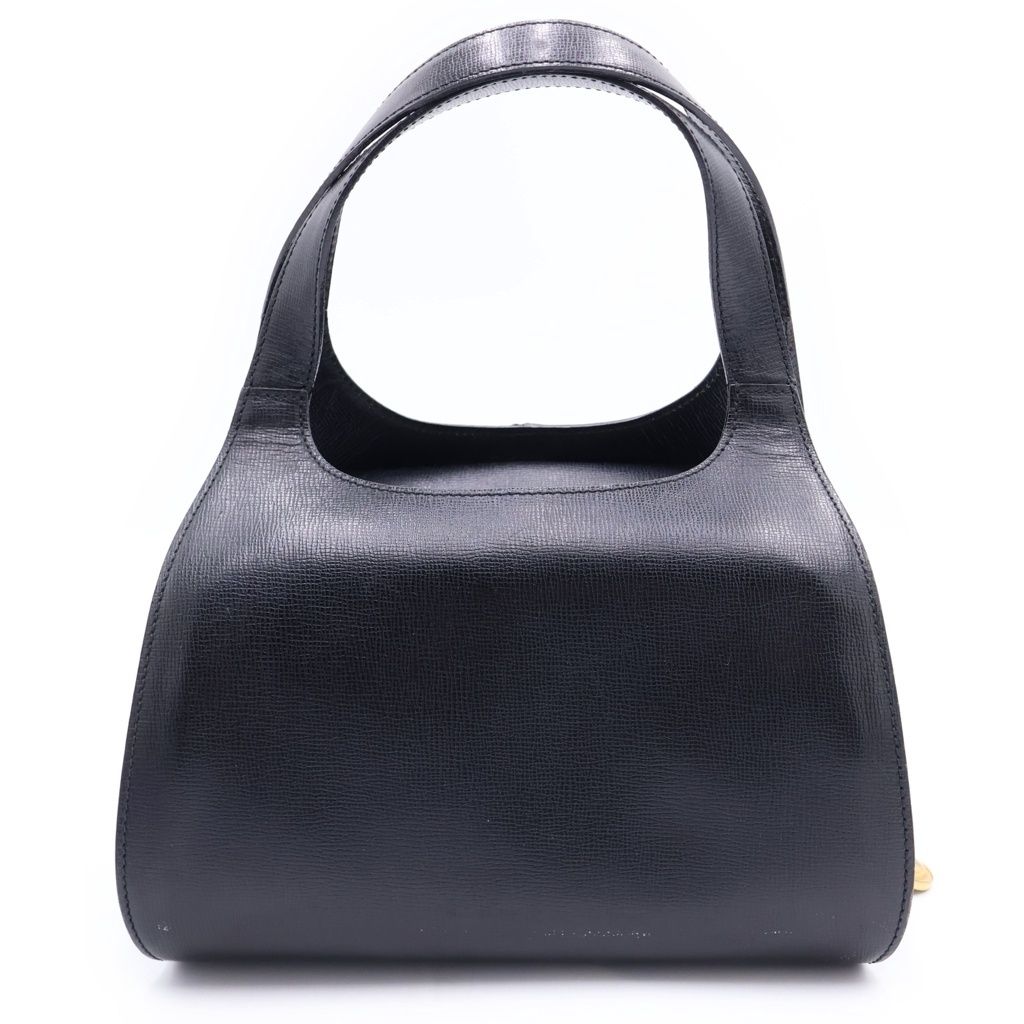 Dior Vintage Round Oval Leather Handbag Black Gold — view 2