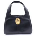 Dior Vintage Round Oval Leather Handbag Black Gold