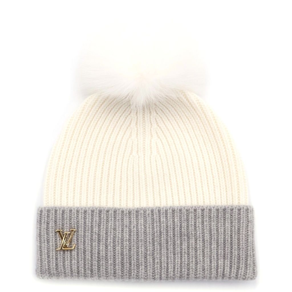 Louis Vuitton Beanie LV Cold Spark Faux Cashmere Knit Cap Hat White Gray