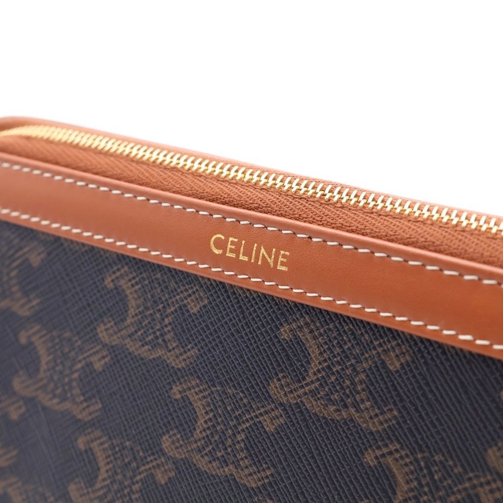 Celine Small Cosmetics Pouch Brown Tan Leather Gold — view 6