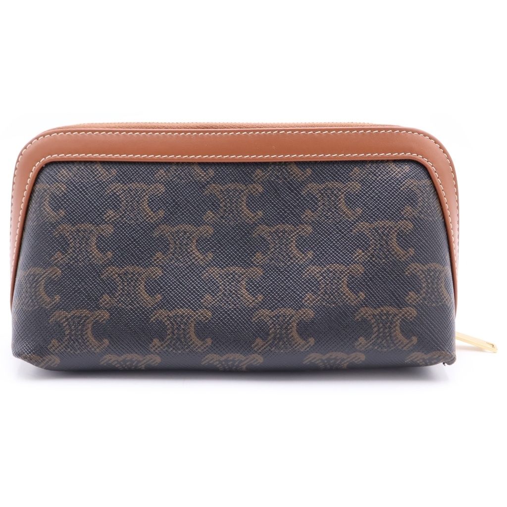 Celine Small Cosmetics Pouch Brown Tan Leather Gold — view 2