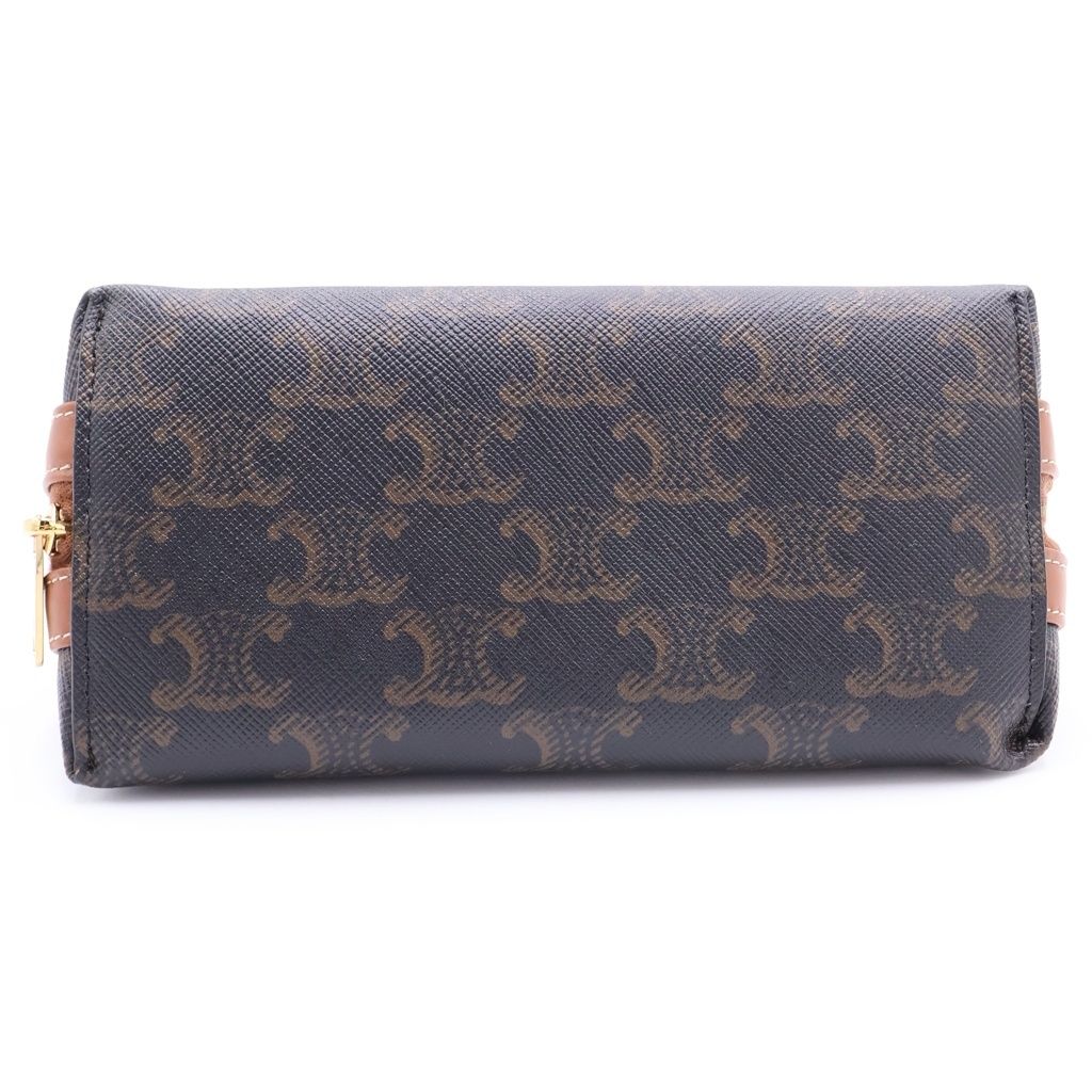 Celine Small Cosmetics Pouch Brown Tan Leather Gold — view 4