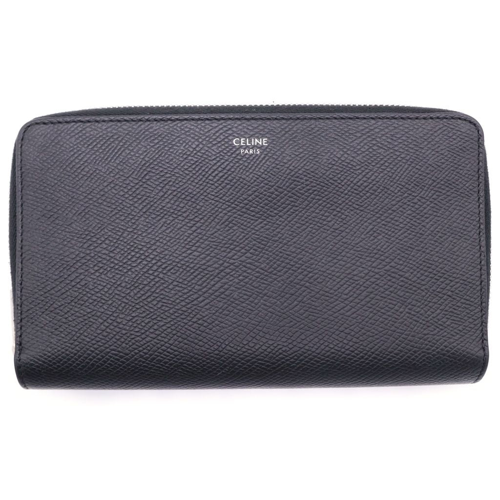Celine Logo Zip Around Leather Wallet Black