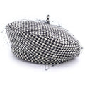 Dior Check Houndstooth Pattern Lace Layered Beret Hat Black White