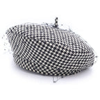 Dior Check Houndstooth Pattern Lace Layered Beret Hat Black White