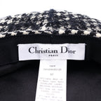 Dior Check Houndstooth Pattern Lace Layered Beret Hat Black White — view 7