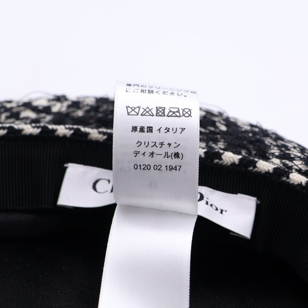 Dior Check Houndstooth Pattern Lace Layered Beret Hat Black White — view 8