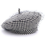 Dior Check Houndstooth Pattern Lace Layered Beret Hat Black White — view 3