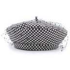 Dior Check Houndstooth Pattern Lace Layered Beret Hat Black White — view 4