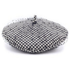 Dior Check Houndstooth Pattern Lace Layered Beret Hat Black White — view 2