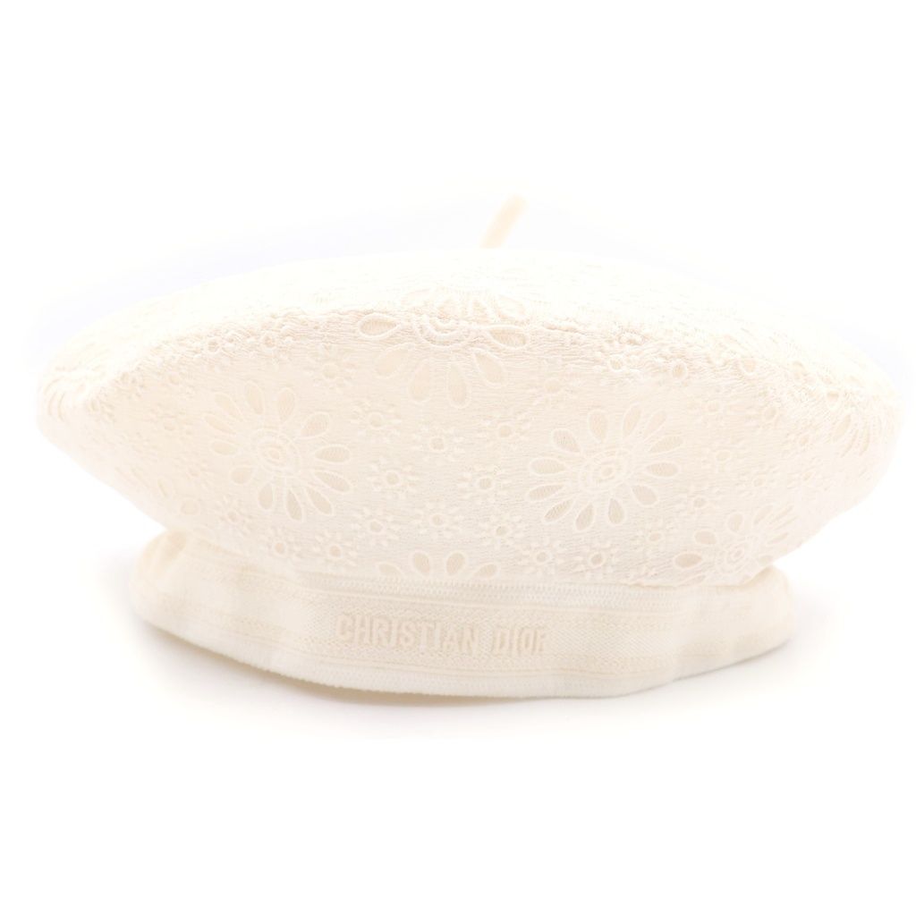 Dior Floral Lace Mesh Beret Hat White — view 4