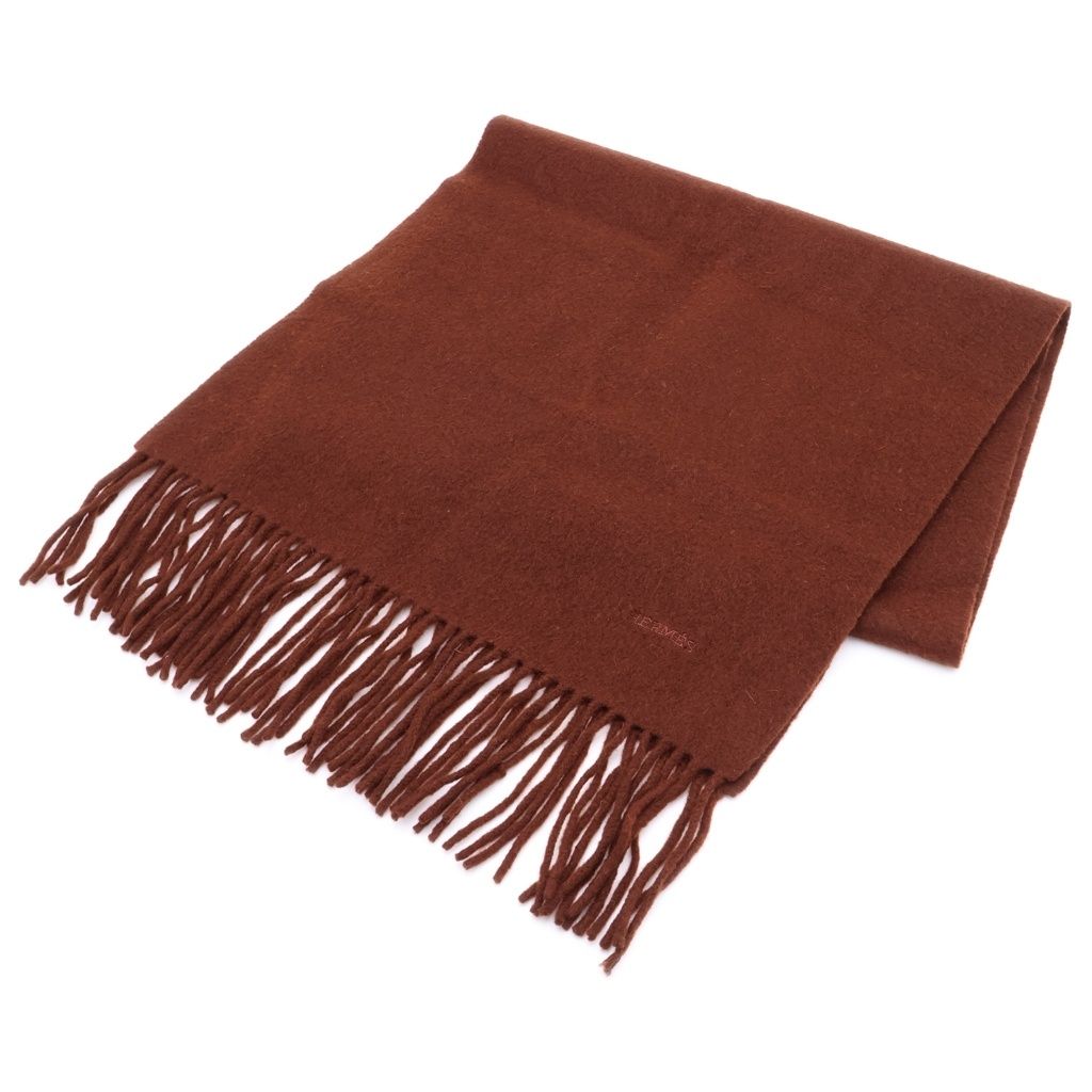 Hermes Scarf Logo Brown Cashmere