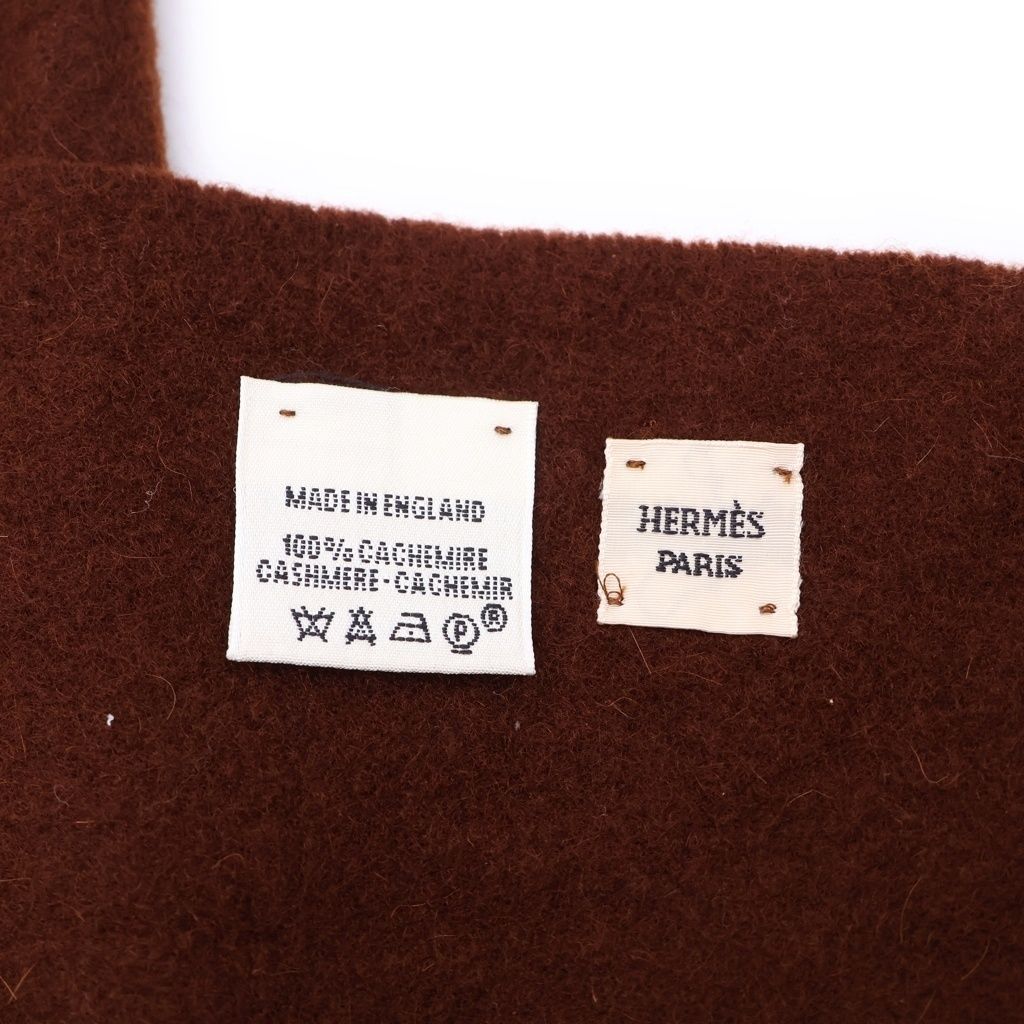 Hermes Scarf Logo Brown Cashmere — view 6