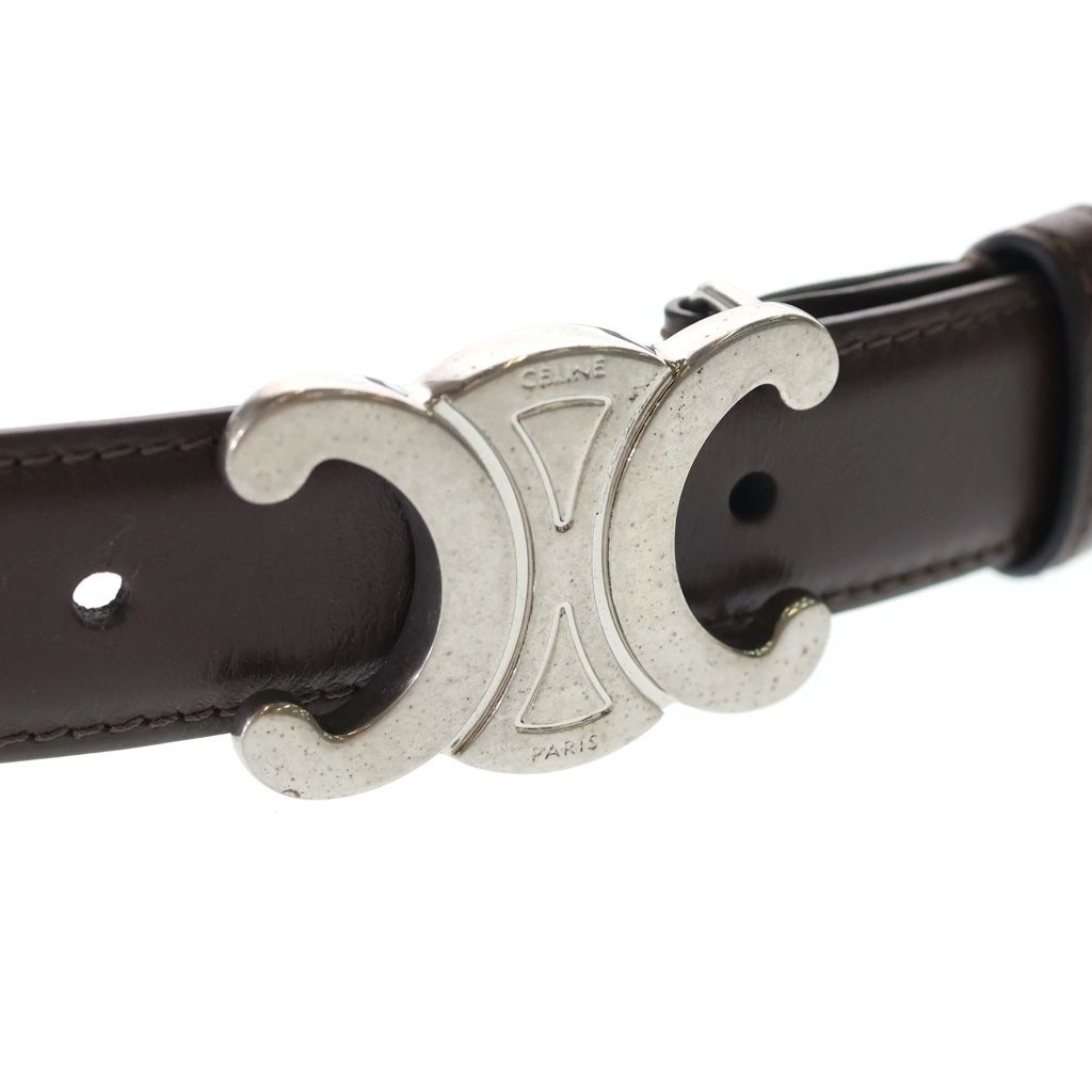 Celine Triomphe Buckle Leather Belt Silver Brown — view 4
