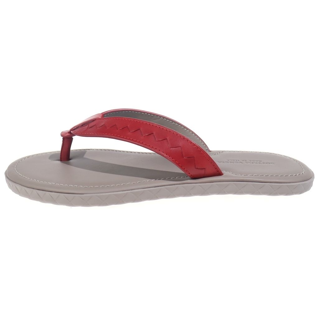 Bottega Veneta Plage Calf Leather Flip Flops Sandals Red Brown