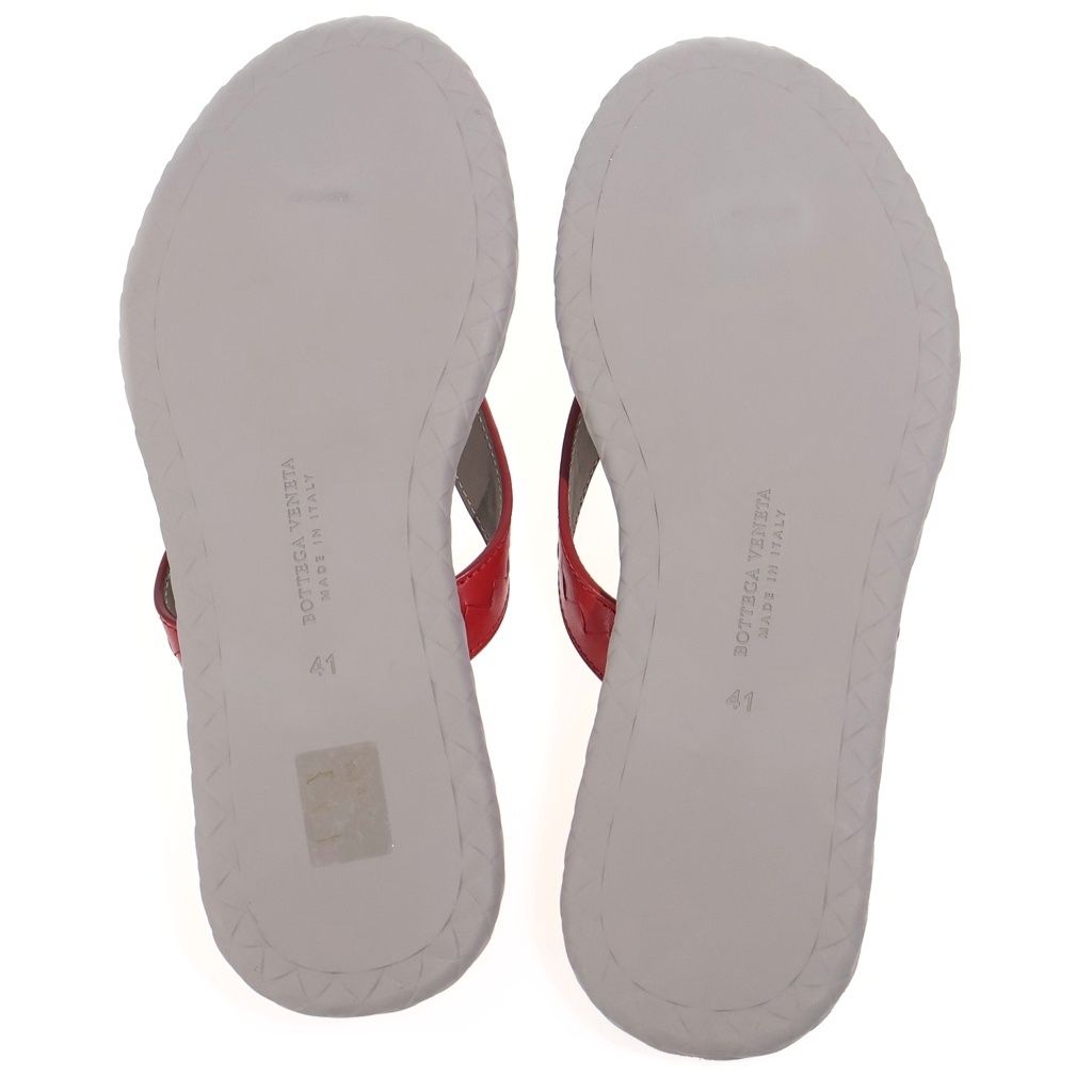 Bottega Veneta Plage Calf Leather Flip Flops Sandals Red Brown — view 5