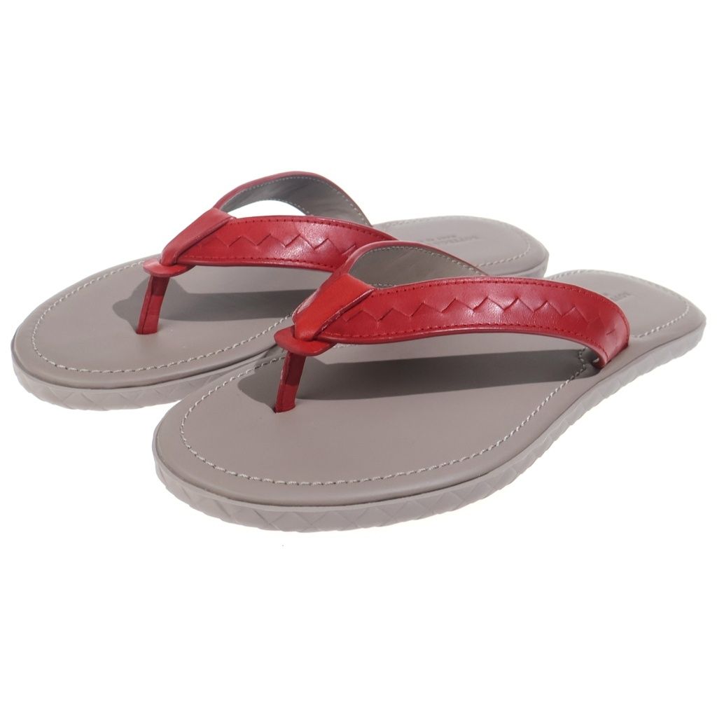 Bottega Veneta Plage Calf Leather Flip Flops Sandals Red Brown — view 2