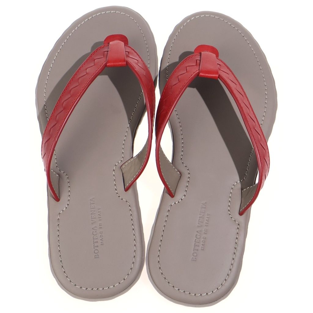 Bottega Veneta Plage Calf Leather Flip Flops Sandals Red Brown — view 4