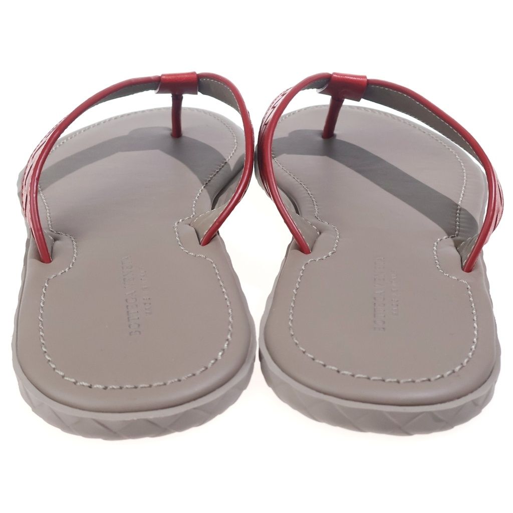 Bottega Veneta Plage Calf Leather Flip Flops Sandals Red Brown — view 3