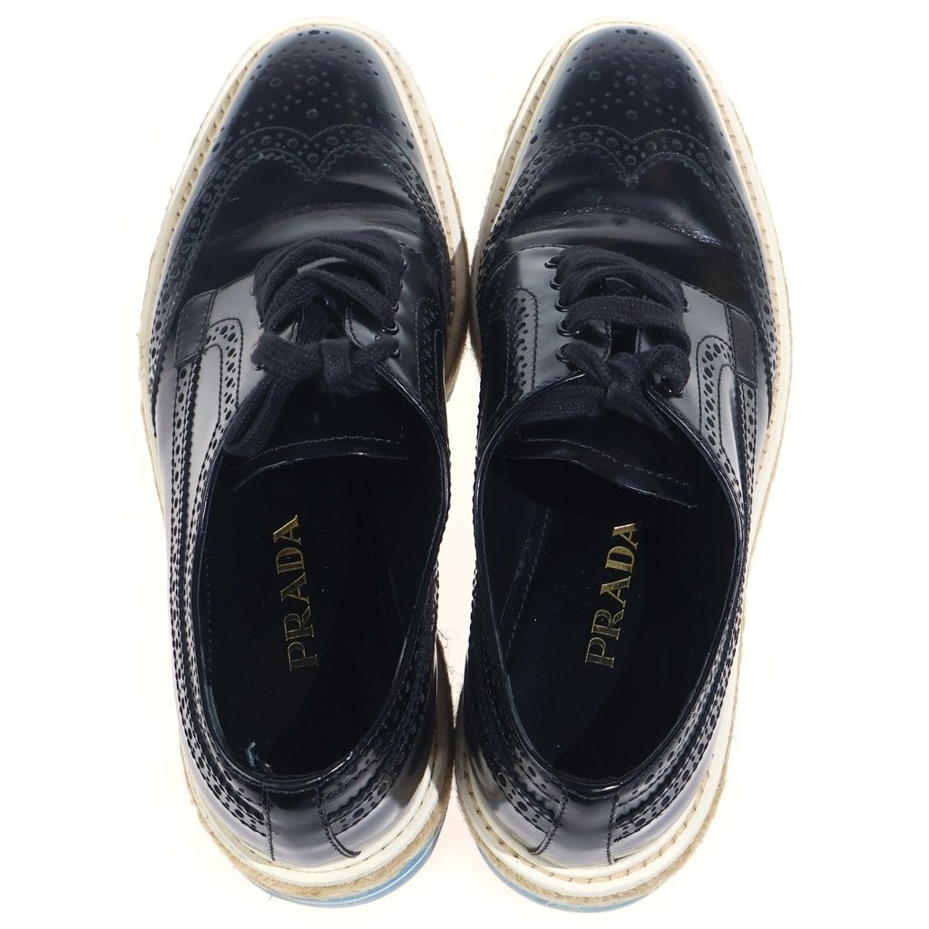 Prada Wingtip Espadrille Leather Shoes Black Blue — view 4