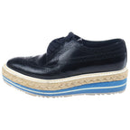 Prada Wingtip Espadrille Leather Shoes Black Blue