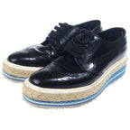 Prada Wingtip Espadrille Leather Shoes Black Blue — view 2