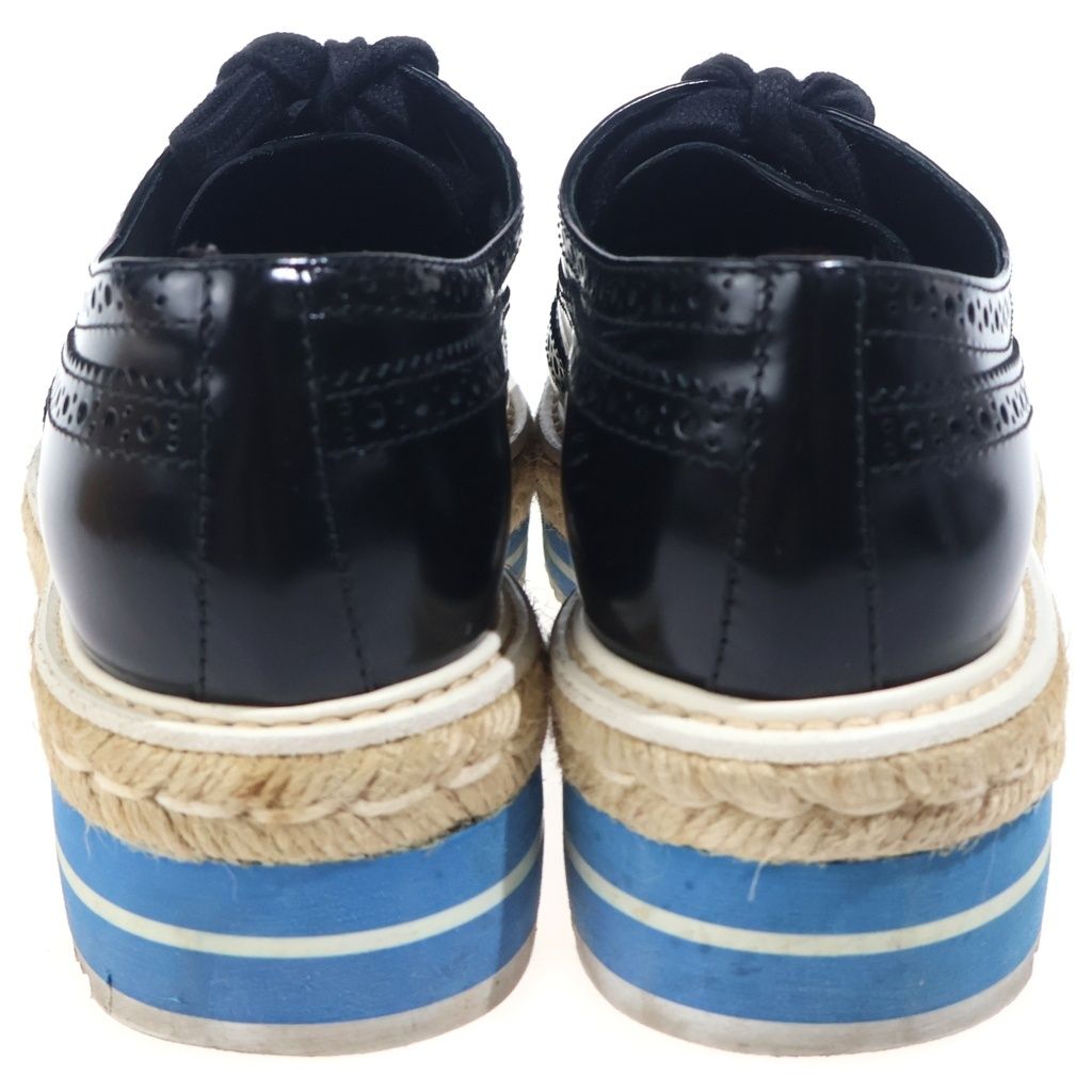 Prada Wingtip Espadrille Leather Shoes Black Blue — view 3