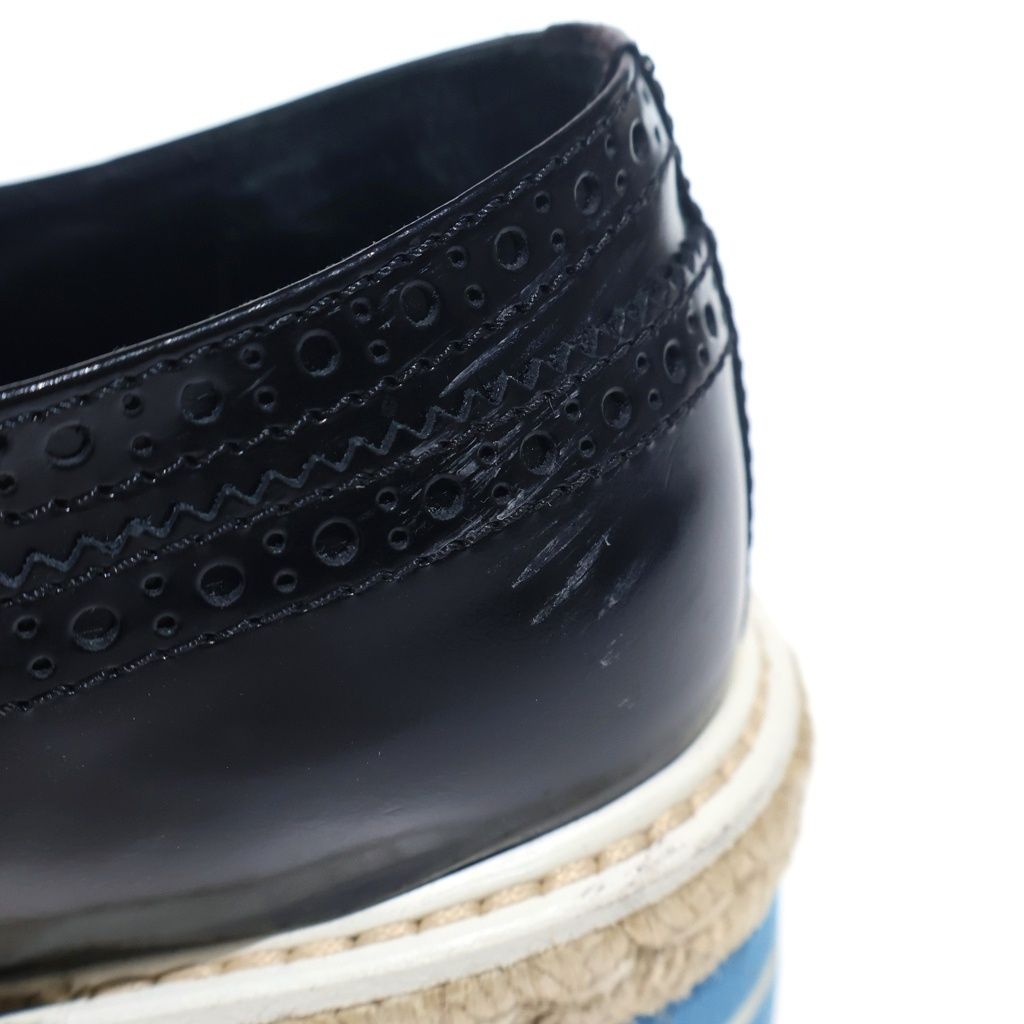 Prada Wingtip Espadrille Leather Shoes Black Blue — view 6