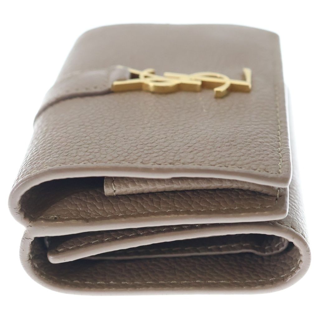 Saint Laurent Paris Origami Tiny Wallet Trifold Coin Case Brown Beige Leather — view 3