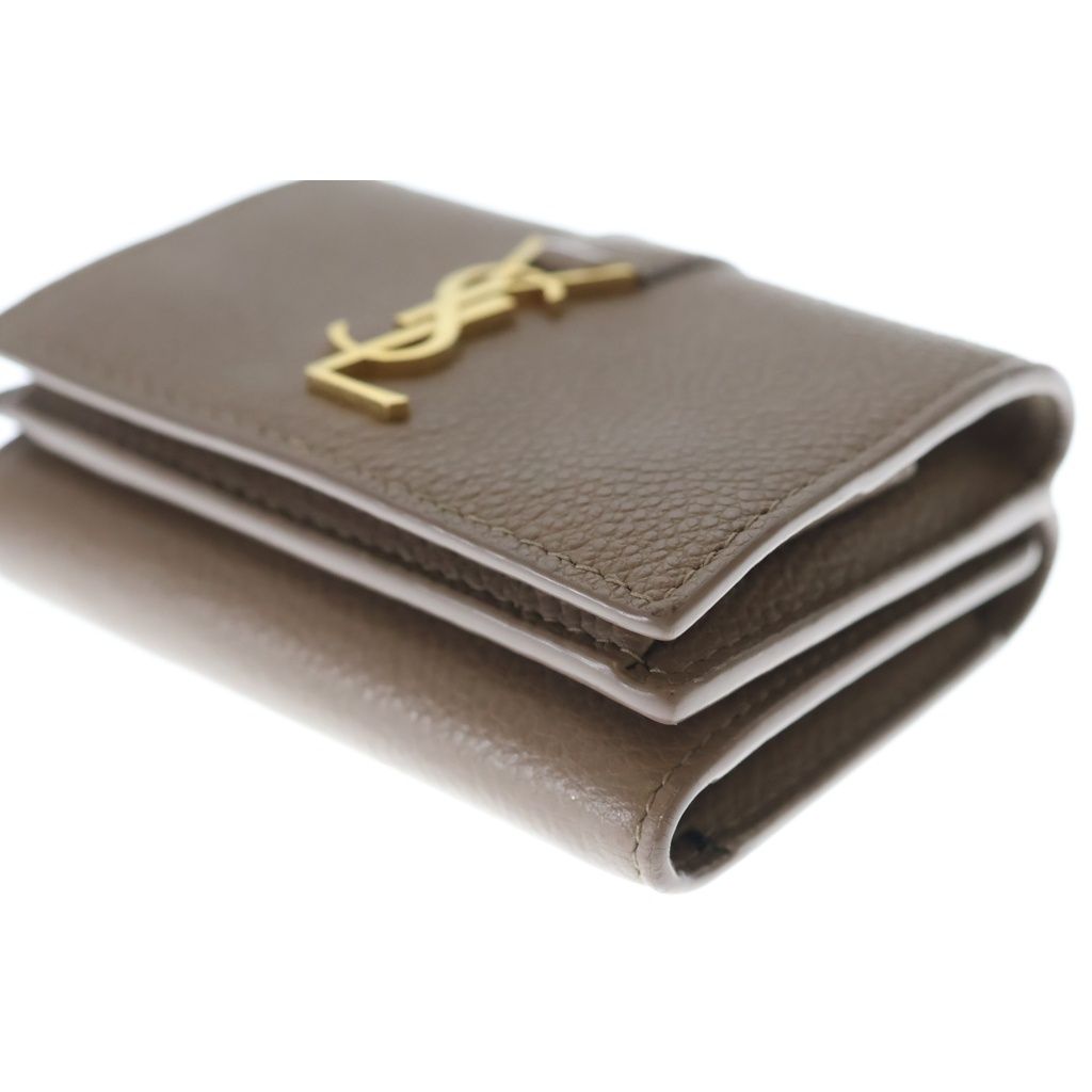 Saint Laurent Paris Origami Tiny Wallet Trifold Coin Case Brown Beige Leather — view 5