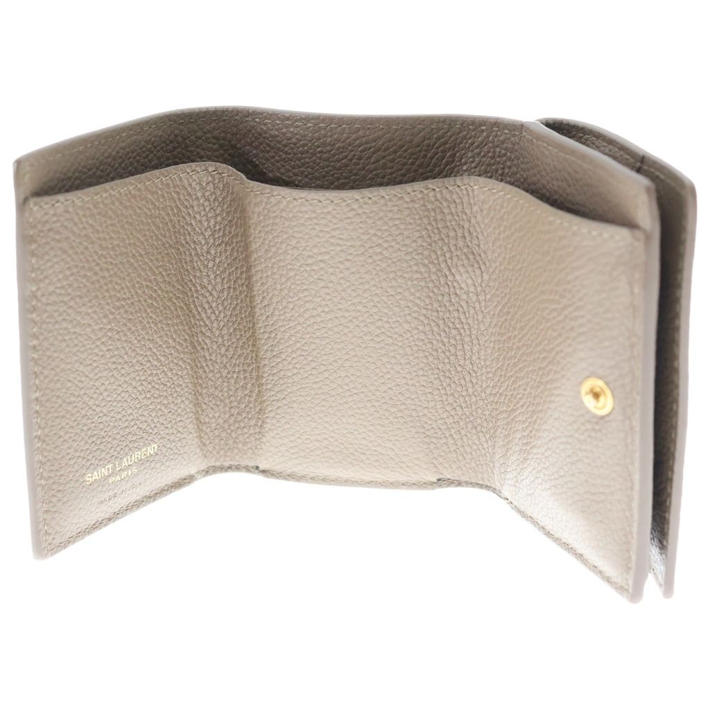 Saint Laurent Paris Origami Tiny Wallet Trifold Coin Case Brown Beige Leather — view 4