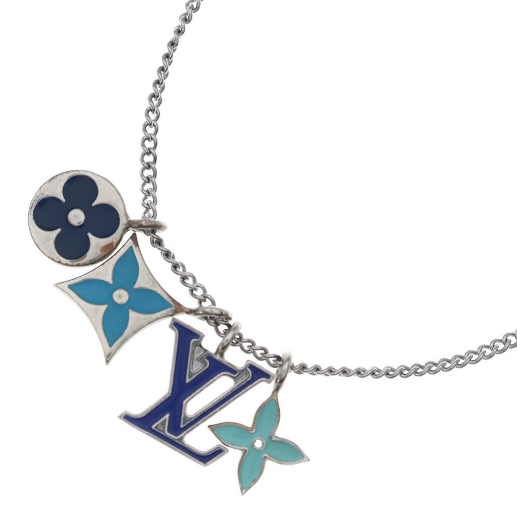 Louis Vuitton Pendant LV Instinct Monogram Chain Necklace Silver