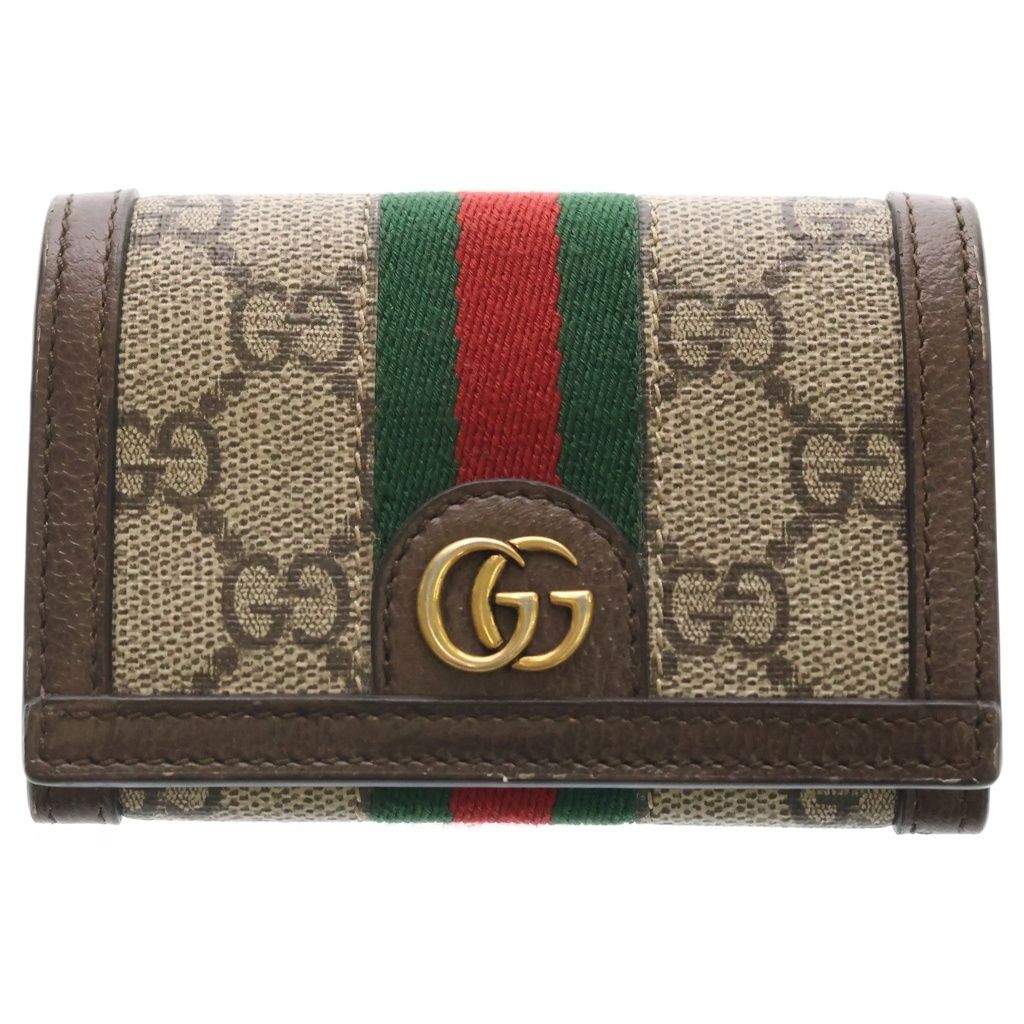 Gucci Ophidia GG Supreme Sherry Leather Card Case Business Holder Bicolor Brown