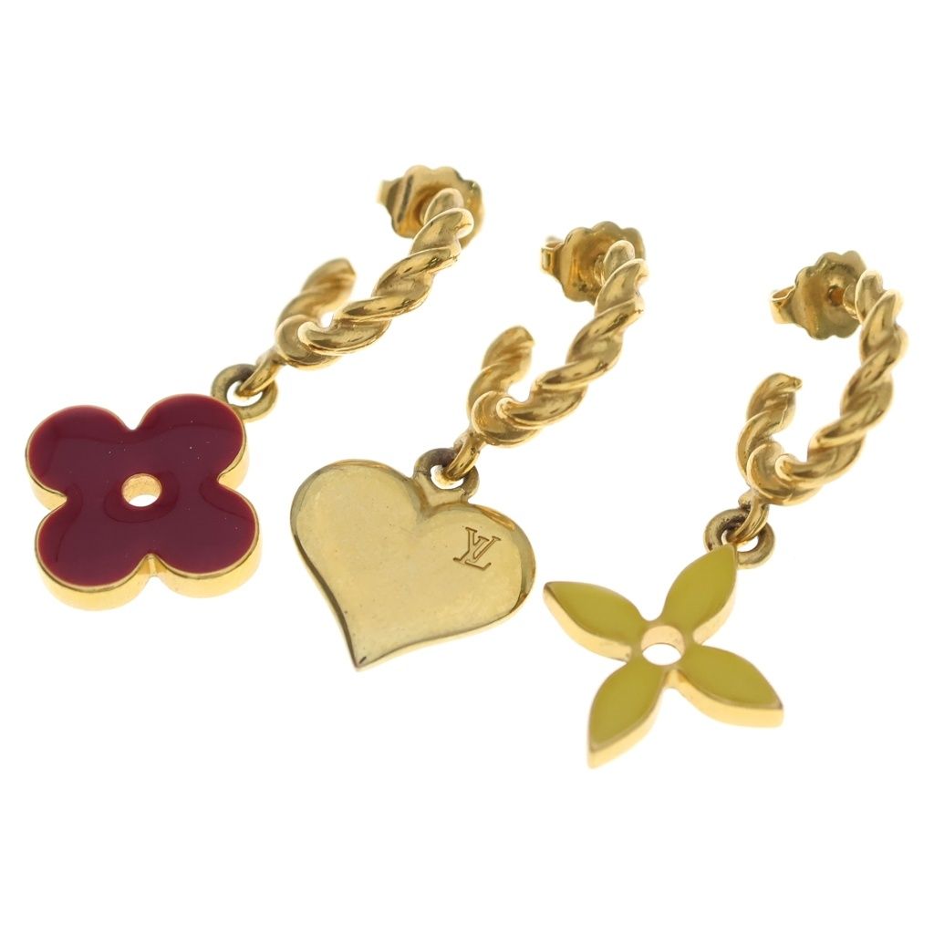 Louis Vuitton Boucle D'reil Sweet Monogram Set Earrings Gold Red Yellow