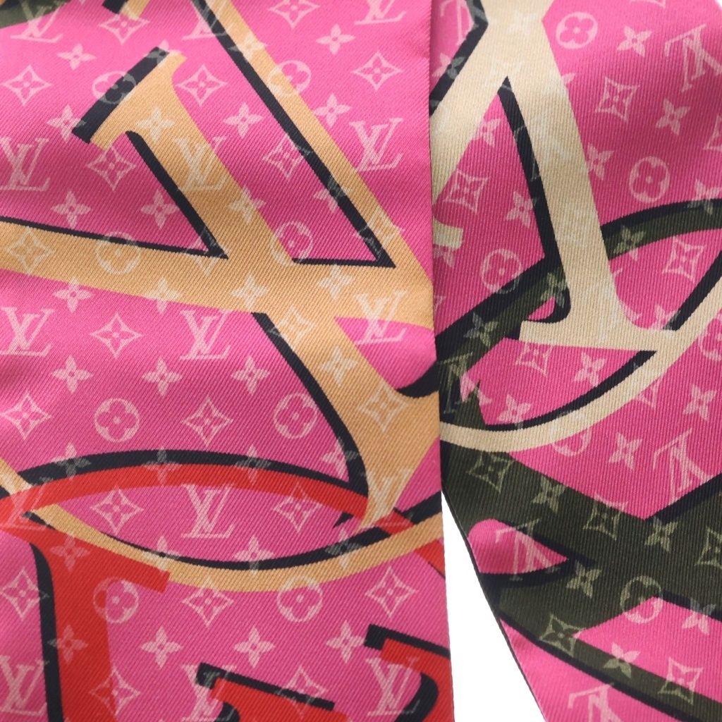 Louis Vuitton Bandeau Planet Silk Scarf Pink Khaki — view 2