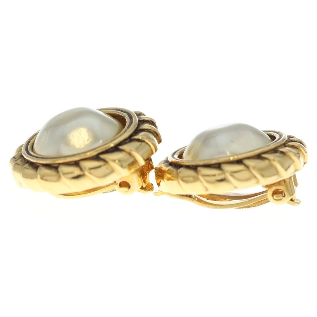 Chanel Vintage Faux Pearl Earrings Gold White — view 4