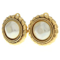Chanel Vintage Faux Pearl Earrings Gold White