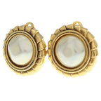 Chanel Vintage Faux Pearl Earrings Gold White