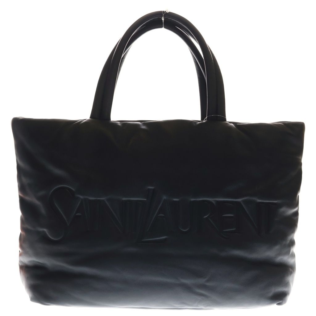 Saint Laurent Paris Wide Puffer Nappa Leather Logo Tote Black